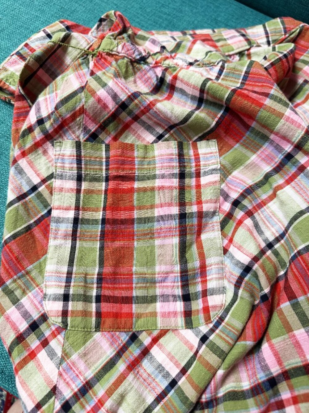 LANDS' END sleeveless vintage style plaid dress tie waist, patch pockets, cotton - Picture 6 of 6